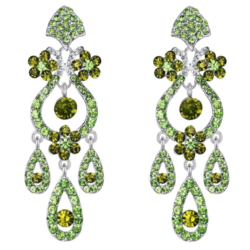 Silver with Olivine and Peridot Austrian Crystal Vase Chandelier Post Earrings